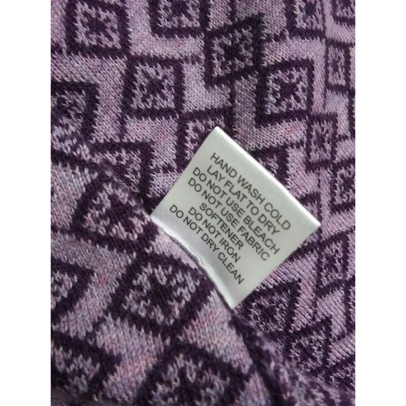 Neve Women's Small Wool Cardigan Open Front Snowflake Ski Sweater Purple Violet - Picture 7 of 11